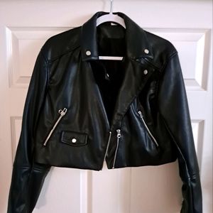 Cropped black leather jacket